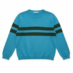 IL Gufo Boys Knit Sweater Size 6 Blue Green Stripe Pullover 100% Cotton